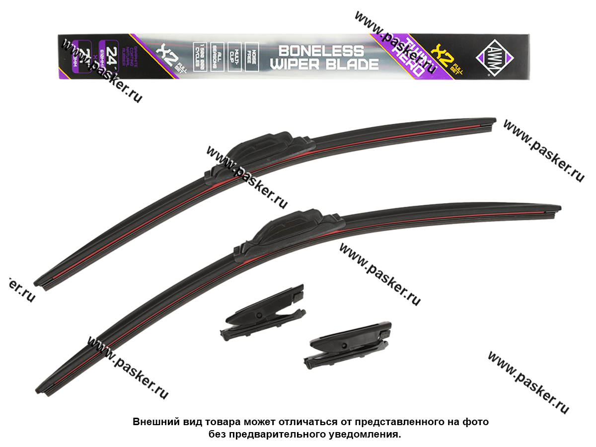 Щетки стеклоочистителя 60/52см универсальная AWM крепление Hook + Push Button бескаркасная к-т