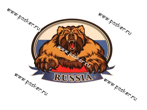 Наклейка RUS медведь 10x14см
