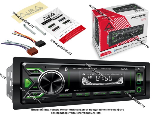 Автомагнитола AURA USB/SD/FM/Bluetooth 4х51W зеленая подсветка AMH/FIREBALL-205BT