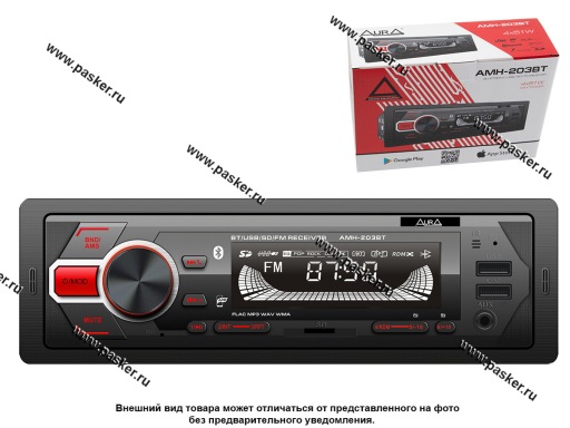 Автомагнитола AURA USB/SD/FM/Bluetooth 4х51W красная подсветка AMH-203BT