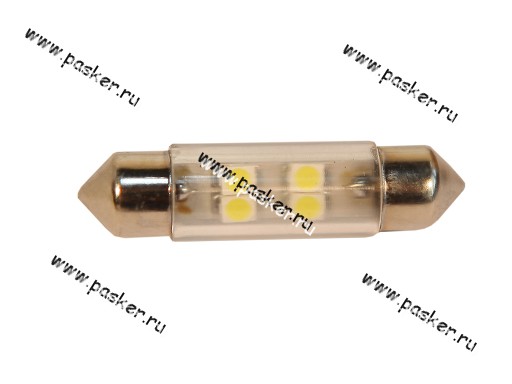 Лампа светодиод 12V S8.5 T11x36 Маяк 4SMD 3.5x2.8mm белая