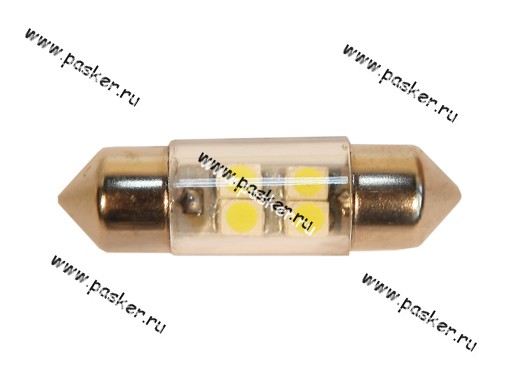Лампа светодиод 12V S8.5 T11x31 Маяк 4SMD 3.5х2.8mm белая