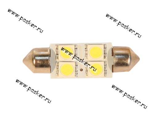 Лампа светодиод 12V S8.5 T11x36 Маяк 4SMD(5050) 5x5mm белая