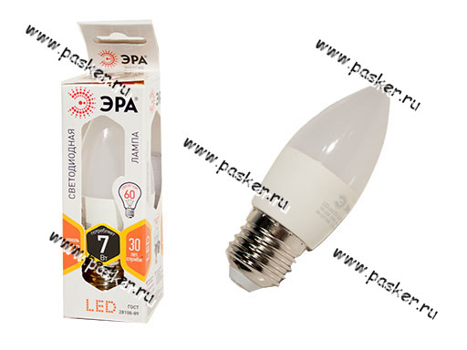 Лампа светодиодная ЭРА LED smd B35-7w-827-E27 мягкий желтый свет