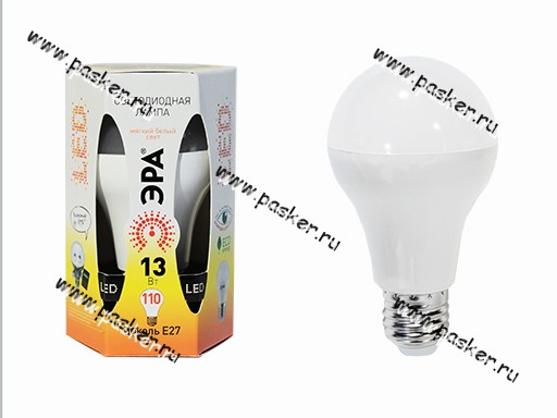 Лампа светодиодная ЭРА LED smd A60-13w-827-E27 теплый белый свет