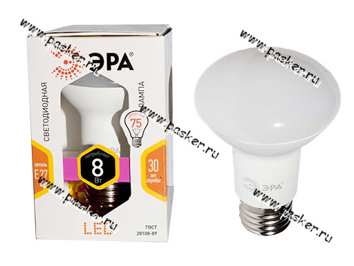 Лампа светодиодная ЭРА LED smd R63-8w-827-E27 мягкий желтый свет