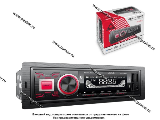 Автомагнитола AURA USB/MicroSD/FM/Bluetooth 4х51W красная подсветка AMH-103BT