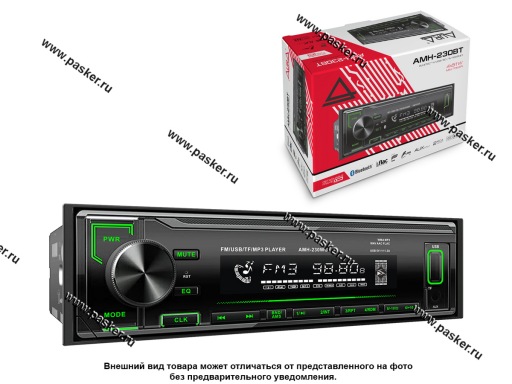 Автомагнитола AURA USB/SD/FM/Bluetooth 4х51W зеленая подсветка AMH-230BT