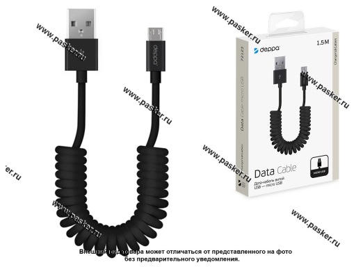 Кабель Micro-USB - USB 1,5м 2A Deppa витой 72123 черный