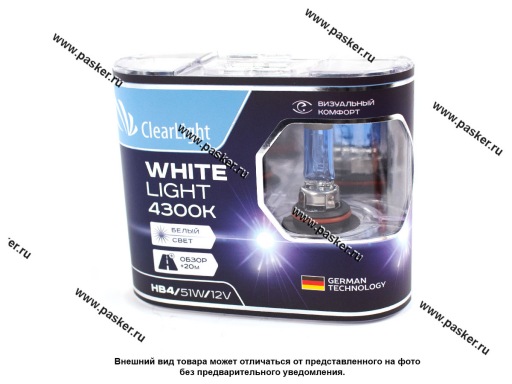 Лампа галоген 12V HB4 55W P22d ClearLight WhiteLight ML9006WL 4300К