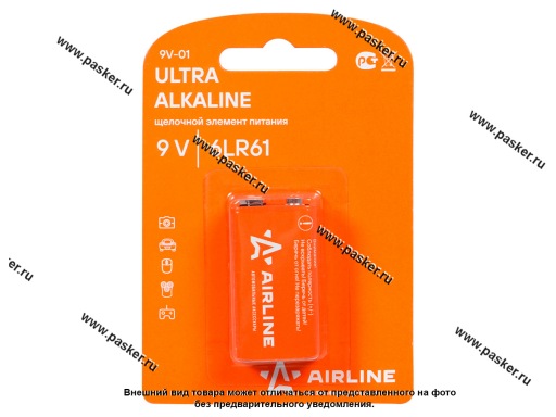 Батарейка AIRLINE 6LR61 Крона 9V 9V-01