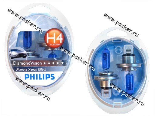 Лампа галоген 12V H4 60/55W P43t Philips DiamondVision 12342DVS2