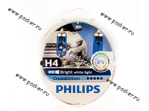 Лампа галоген 12V H4 60/55W P43t Philips CrystalVision 12342CVSM
