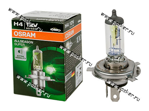 Лампа галоген 12V H4 60/55W P43t OSRAM +30% яркости всепогодная 64193ALS
