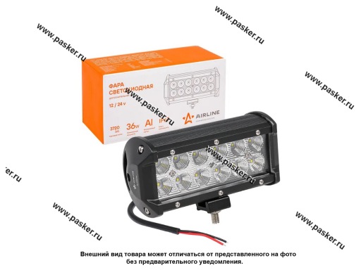 Фара светодиодная прямоугольная 36W 12/24V AIRLINE 12LED рассеиваемый поток света ALED045