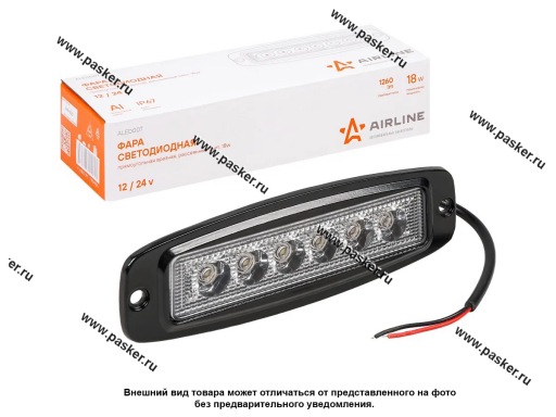 Фара светодиодная прямоугольная 18W 12/24V AIRLINE 6LED рассеиваемый поток света ALED007
