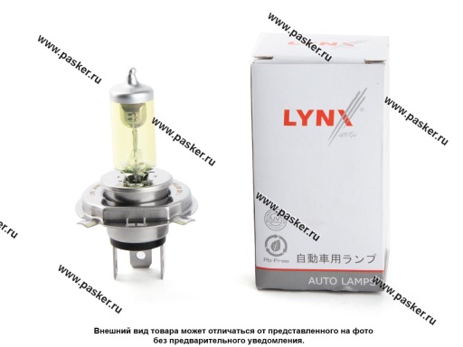 Лампа галоген 12V H4 60/55W P43T-38 YELLOW LYNXauto L10460Y
