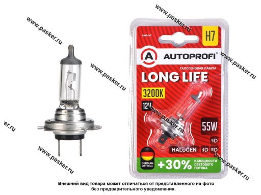 Лампа галоген 12V H7 55W PX26D AUTOPROFI LONG LIFE +30% LNG-H7