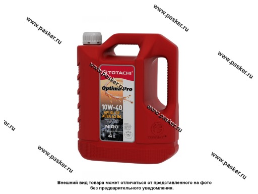Масло TOTACHI NIRO 10W40 Optima PRO API SL/CF ACEA A3/B4 4л п/с