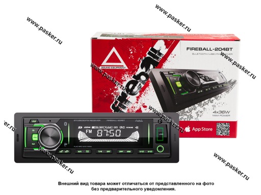 Автомагнитола AURA USB/SD/FM/Bluetooth 4х51W зеленая подсветка FIREBALL-204BT