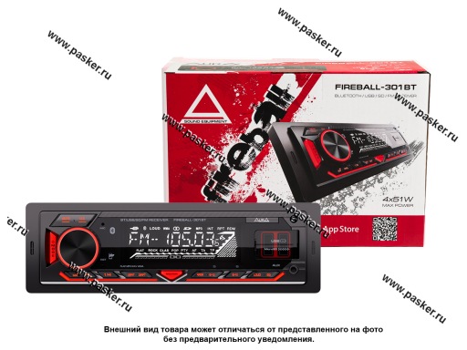 Автомагнитола AURA USB/MicroSD/FM/Bluetooth 4х51W 2RCA ID3 тэги красная подсветка FIREBALL-301BT