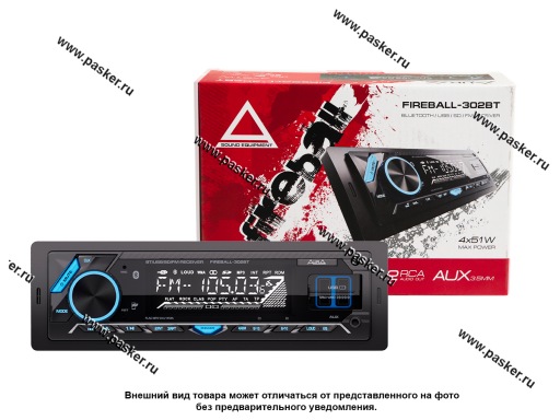 Автомагнитола AURA USB/MicroSD/FM/Bluetooth 4х51W 2RCA ID3 тэги синяя подсветка FIREBALL-302BT