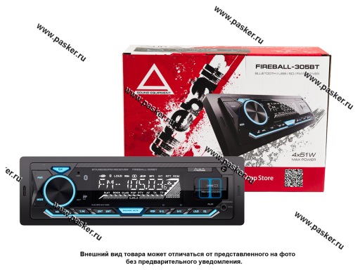 Автомагнитола AURA USB/MicroSD/FM/Bluetooth 4х51W 2RCA ID3 тэги голубая подсветка FIREBALL-305BT
