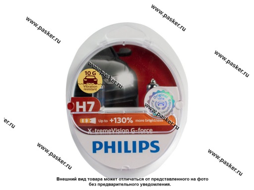 Лампа галоген 12V H7 55W PX26d Philips X-tremeVision G-force +130% яркости 12972XVGS2