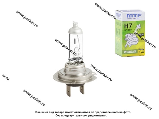 Лампа галоген 12V H7 55W PX26d MTF Longlife Standart +30% 2900К